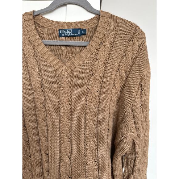 Rare Vintage Polo Ralph Lauren 100% Silk Cable Knit V-Neck Sweater, Size XL, EUC - Picture 3 of 5